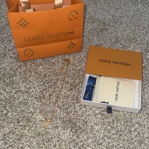 Louis Vuitton Gold Chain Necklace with Logo Pendant